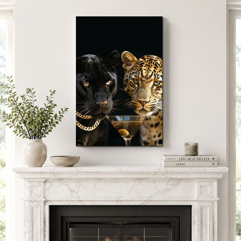 Art sur toile Glam Black Panther and Leopard Martini, 8*12 inch (20*30*2cm)