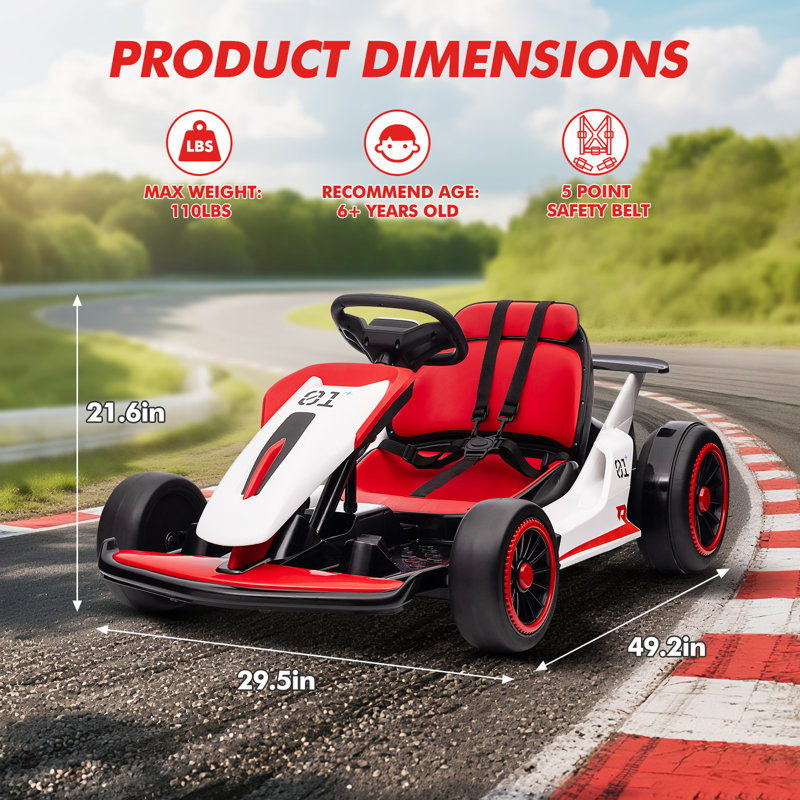 Kart électrique 200W pour enfants avec moteur à double dérive de 200 W, véhicule à batterie 7AH avec fonction de dérive à 360 °, 8,1 MPH maximum, ceinture de sécurité à 5 points, capacité de charge de 110 lb