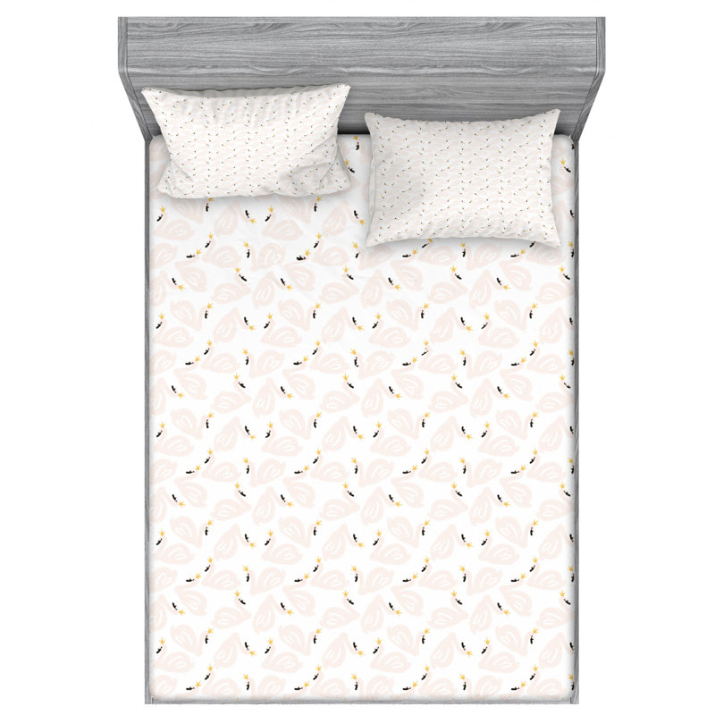 Swan Microfiber Patterned Sheet Set, Queen Sheet Set + Fitted Sheet + 2 Pillowcases