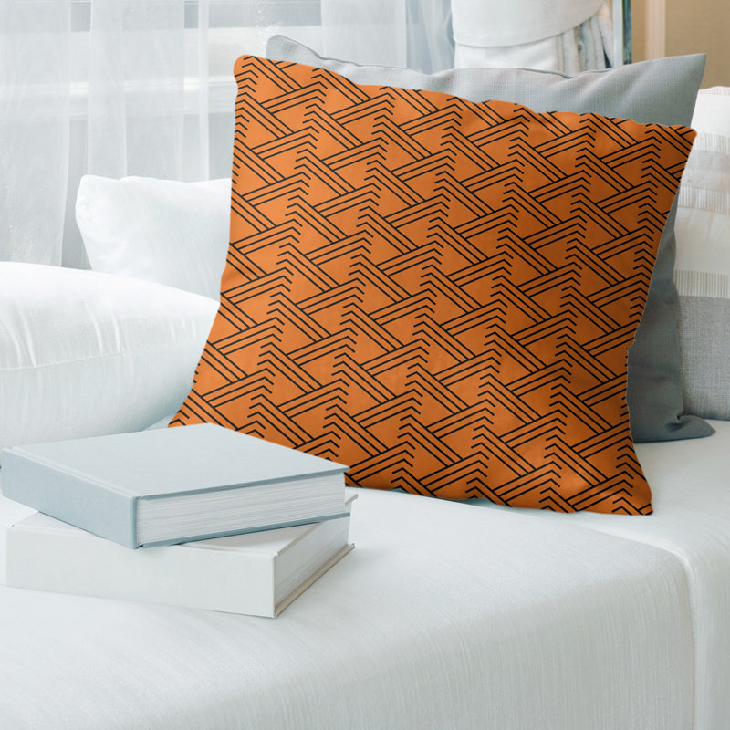 Coussin décoratif 14 po, 18 po x 18 po, Orange foncé / gris anthracite, Géométrique