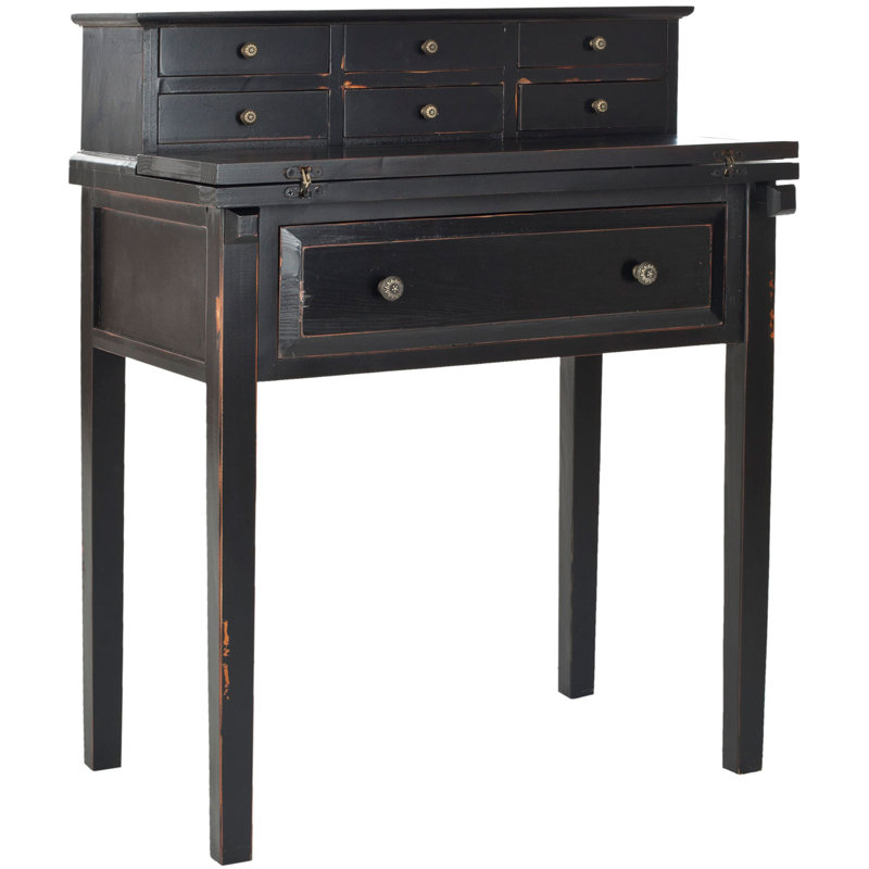 Bureau pliable 7 tiroirs Fazli, Noir vieilli