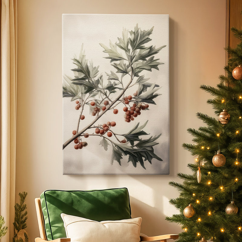 Tinsel - Chuchotement doré de gui - Toile tendue avec châssis de qualité supérieure, H 48 po x l 32 po
