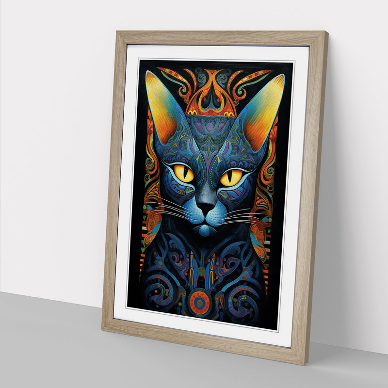 Egyptian Cat Colour Field No.3 - Framed Print, Oak, 46cm H x 34cm W x 2cm D