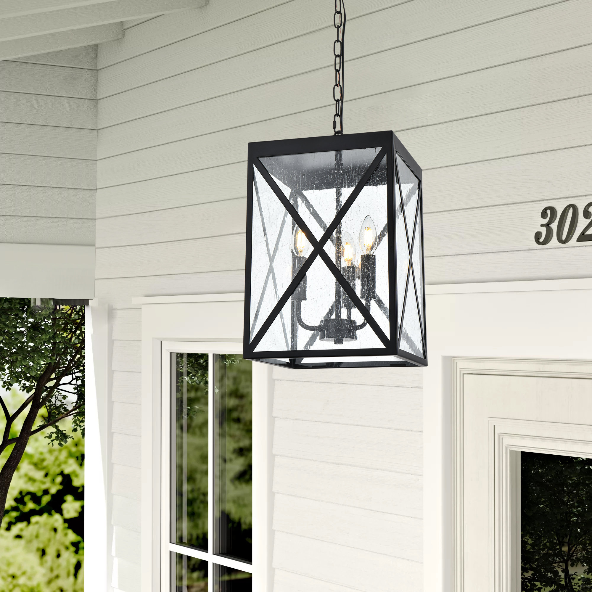 Gracie Oaks 3-Light Outdoor Chandelier Lighting Black Indoor Lantern ...
