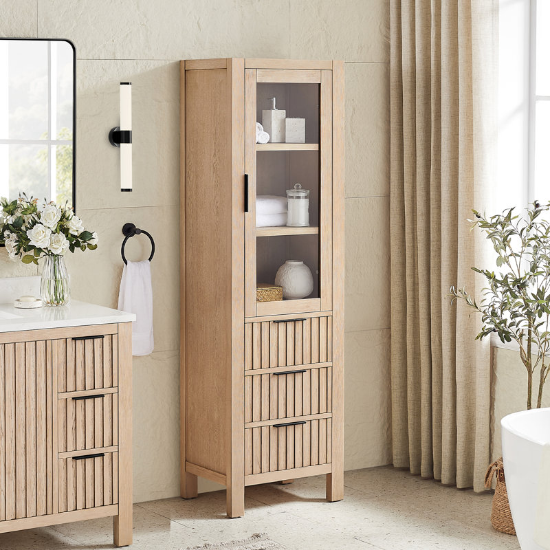 22 po. Armoire de rangement en chêne naturel vieilli pour salle de bain et salon, Chêne naturel vieilli, L 21,7 po x H 72 po