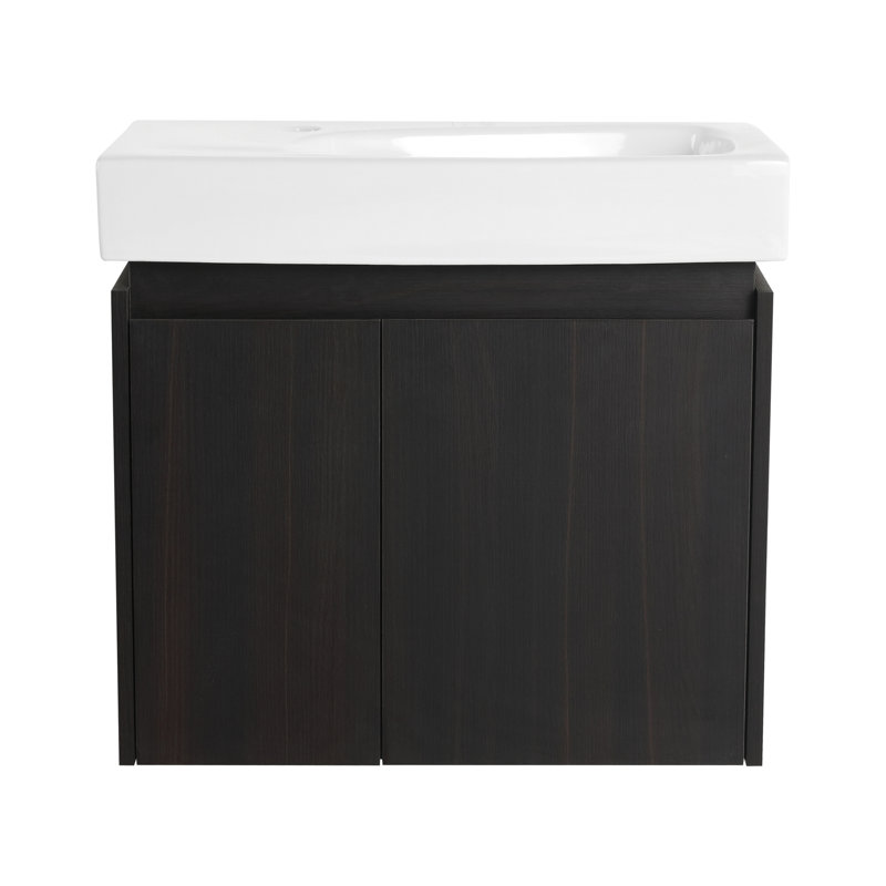 Meuble-lavabo 24 po avec lavabo en céramique, rangement flottant pour la salle de bain, armoire à deux portes, noir, portes doubles murales de style américain 24 po, lavabo