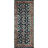 Hand-Knotted High-Quality Blue and Red Runner