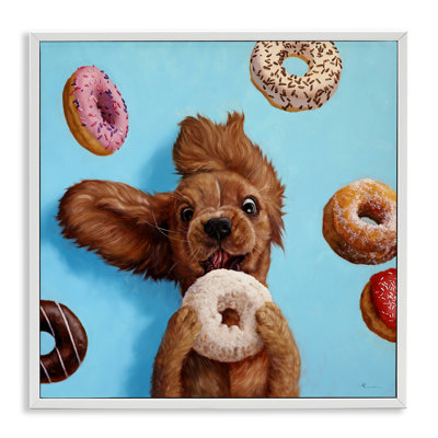 Drôle de visage de chien léchant l'art de la giclée par Lucia Heffernan