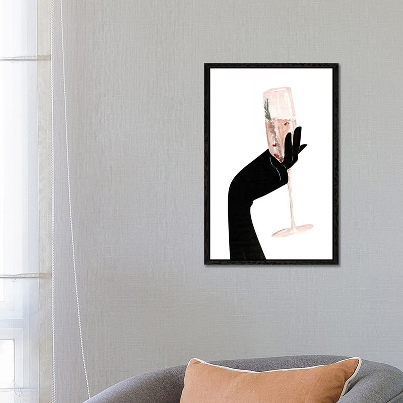 Champagne Chic by Sabina Fenn - Print on Canvas, 66.04cm H x 45.72cm W x 3.81cm D, Black Floater Framed