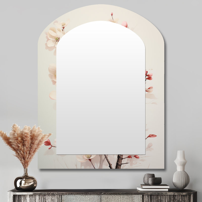 Blanc cornouiller Blossom Harmony III - miroir décoratif asymétrique cornouiller, miroir mural traditionnel, impression sur métal