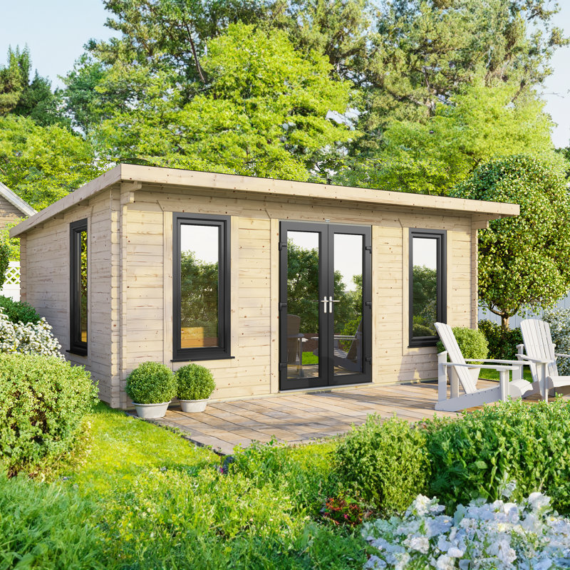Powersheds 18 x 12ft Pent Log Cabin, Doors Central - 44mm