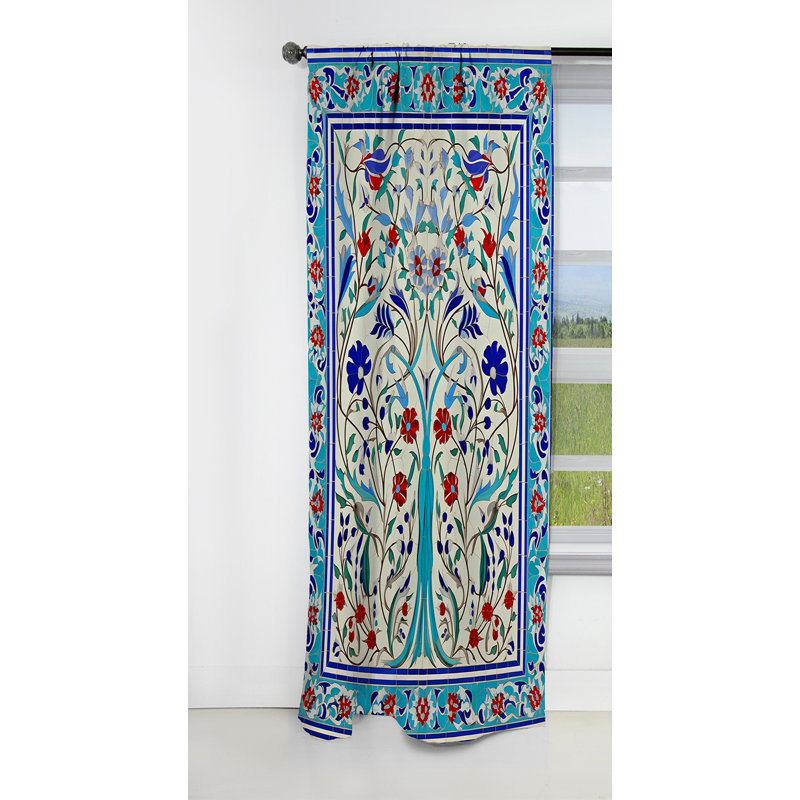 Panneau de rideau abstrait, carreaux marocains bleus occultant - Porte marocaine bleue III, L 52 po x L 90 po