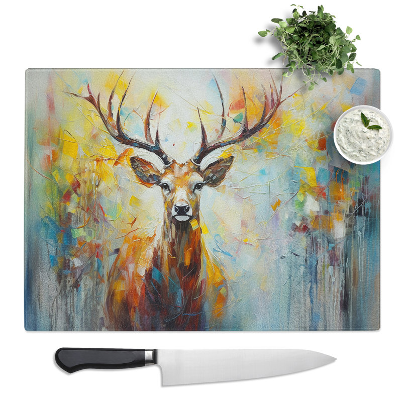 Stag Abstract  Glass Chopping Board