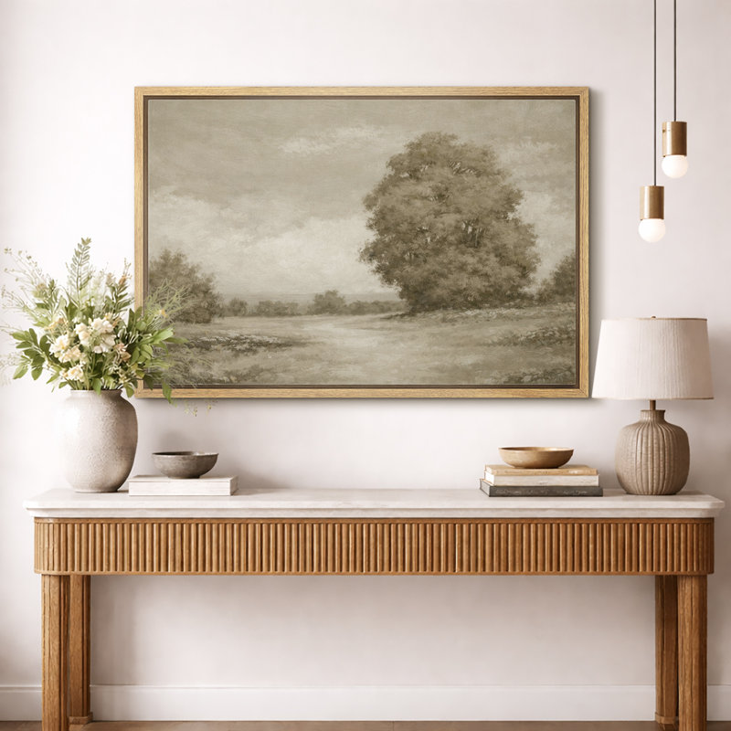 Œuvre de paysage rétro sépia, photos de salon de ferme rustique, impression sur toile encadrée, H 24 po x l 36 po