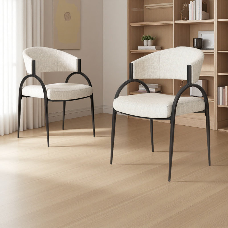 Chaises de salle à manger rembourrées avec pieds en métal (ensemble de 2), Beige