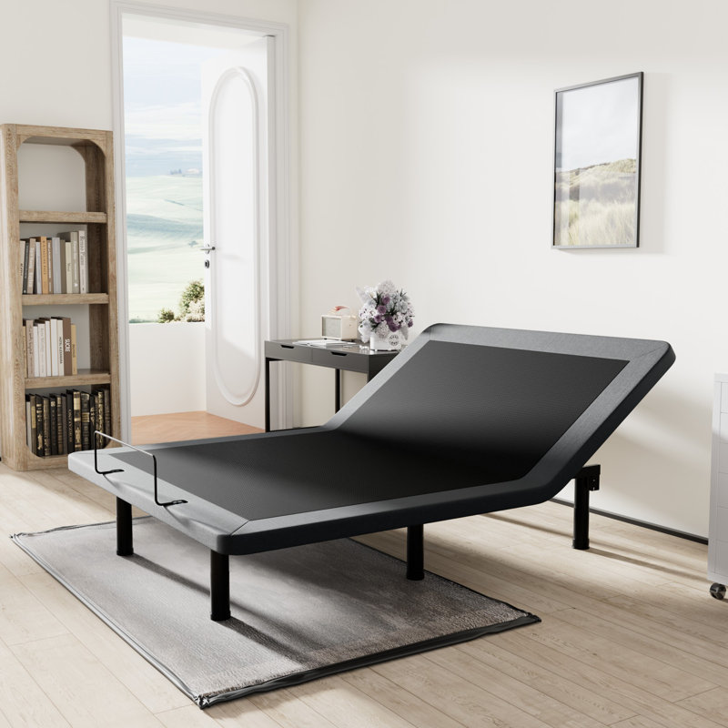 Geloff Upholstered Adjustable Bed with Wireless Remote - Zero Gravity, Anti-Snore & Memory Presets - Electric Head/Foot Incline, Height Adjustable