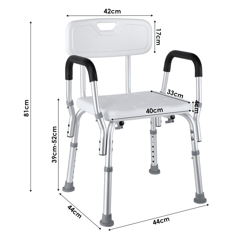 Shower Chair For Mobility, Bath Stool With Adjustable Back And Armrest, Shower Seat With Anti-slip Rubber Feet, For Elderly, Disabled And Injured Persons, Maximum Load 136kg