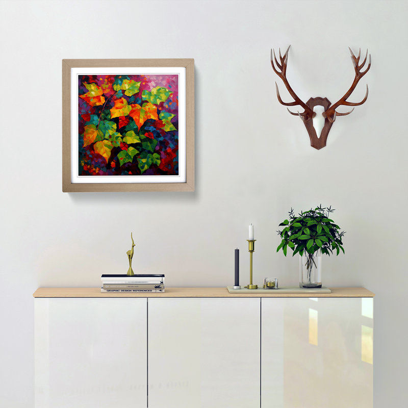 Ivy Leaf Fauvism - Single Picture Frame Print on Wood, Oak