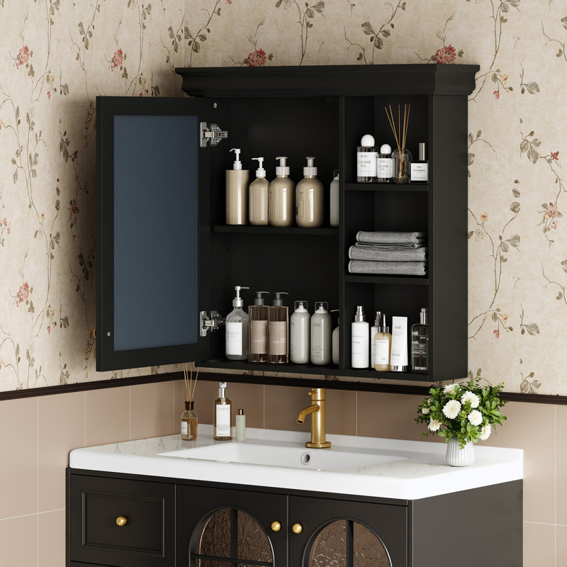Wall Mounted Bathroom Cabinet With Mirror And Storage, Black