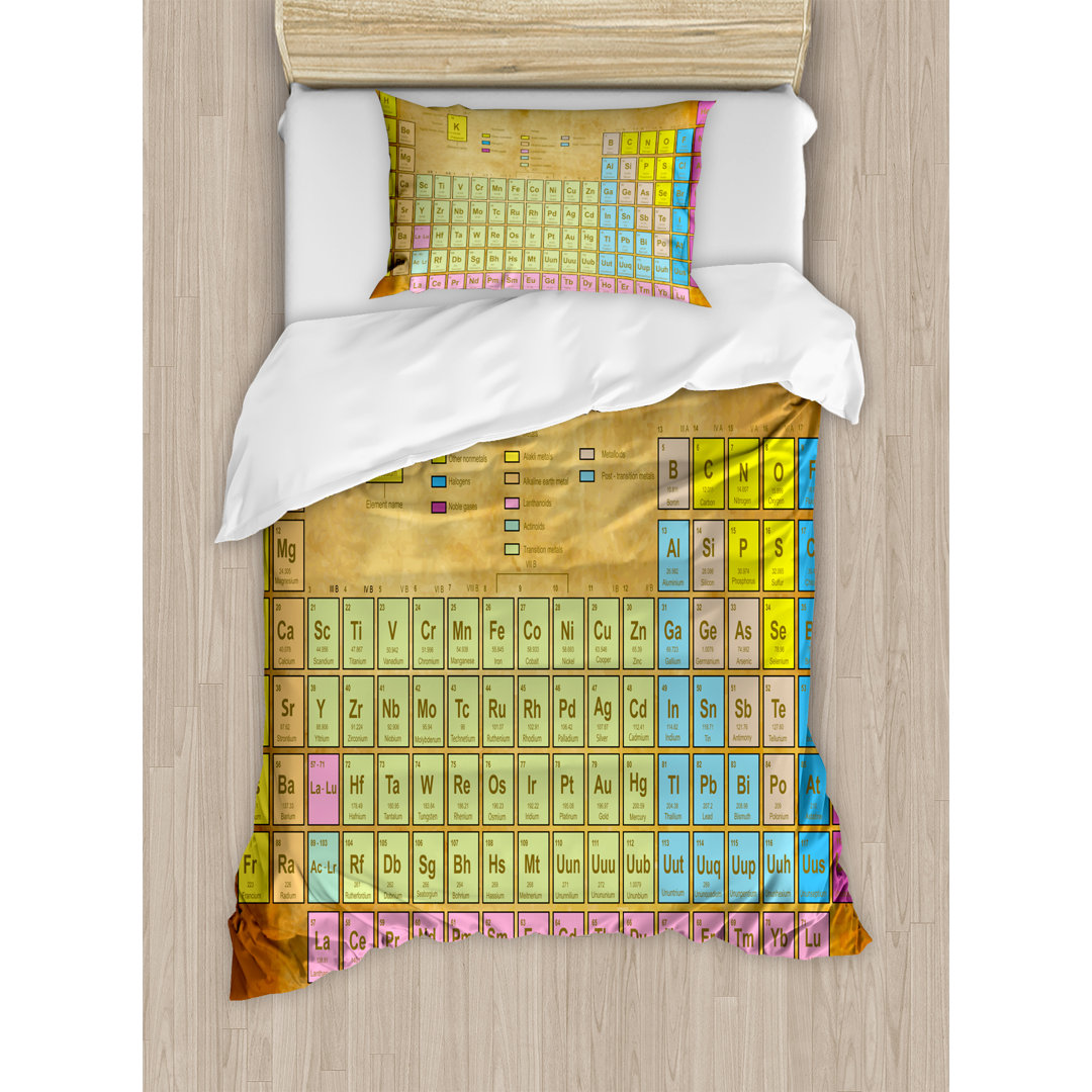 Periodic Table Chemistry Elements for Classroom Geek Science Lovers Vintage Style Print Duvet Cover Set Ambesonne 