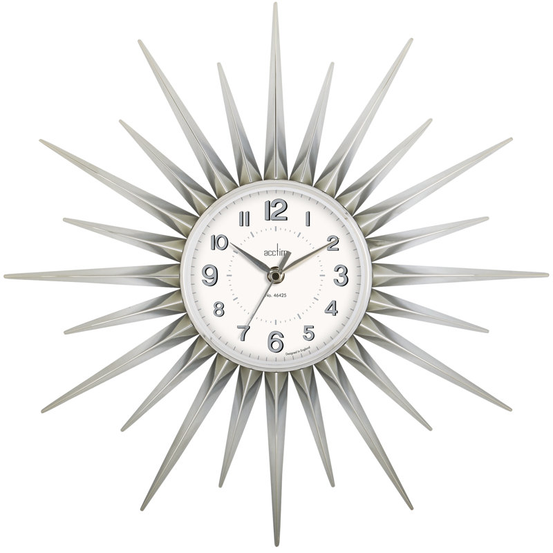 Acctim Stella Wall Clock Sunburst StarBurst Quartz Retro Spoke Sprayed 43cm, Chrome