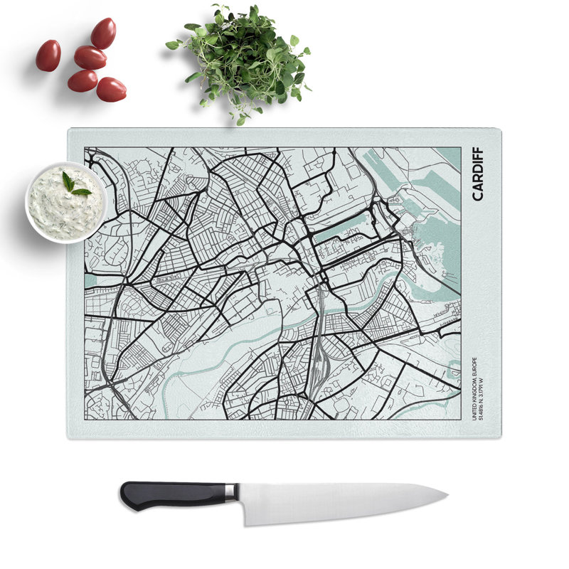 Map Cardiff UK Chopping Board, 28.5cm W x 39cm L