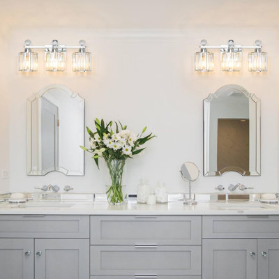 Crystal Bathroom Vanity Light, 3-Lights Bathroom Light Fixtures, Vanity Light Fixtures Over Mirror, Bath Vintage Wall Mounted Lamps Crystal Wall Light Fixtures