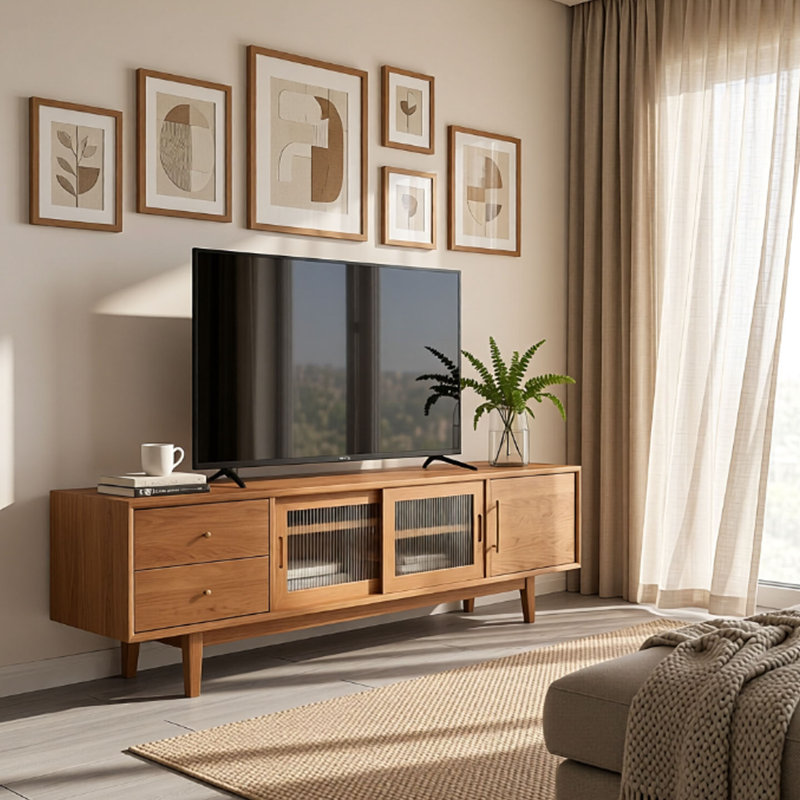 Meuble télé en bois de cerisier massif, 21.65"H x 70.86"L x 15.74"W