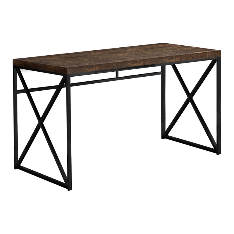 Bureau d'ordinateur contemporain en stratifié avec base en X en métal pour le bureau à domicile et les petits espaces, Brun
