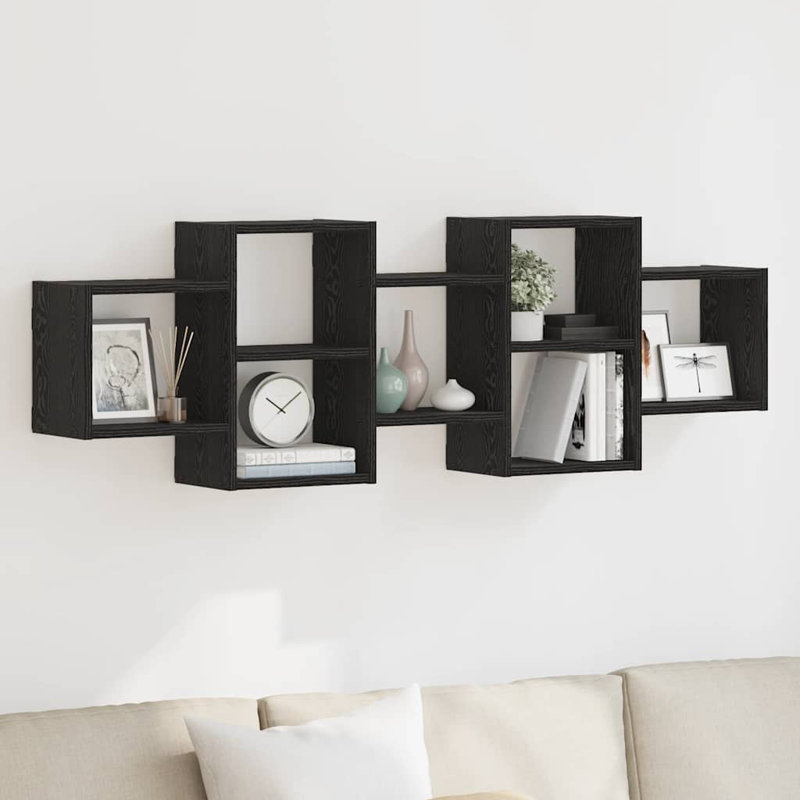 Wall Shelf Black Oak Engineered Wood, 42cm H x 129cm W x 18cm D