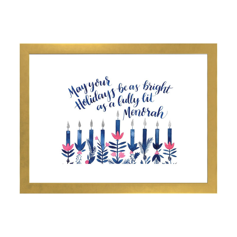 Boho Hanukkah Collection A par Grace Popp - impression d'art graphique, Papier encadré doré, Blanc