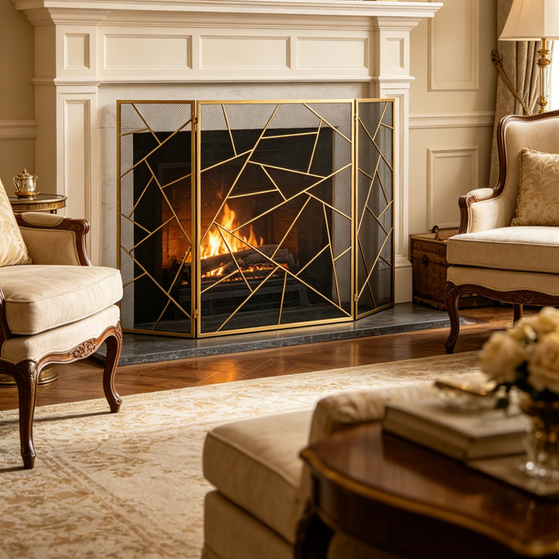 3 Panel Iron Fireplace Screen