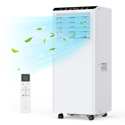 4-in-1 Portable Air Conditioner 7000 BTU – Cooling, Fan, Dehumidifier, Ventilation – Dual Digital Display, Remote, 2 Fan Speeds, 24H Timer, Sleep Mode, Window Kit – Ideal for Home or Office – White