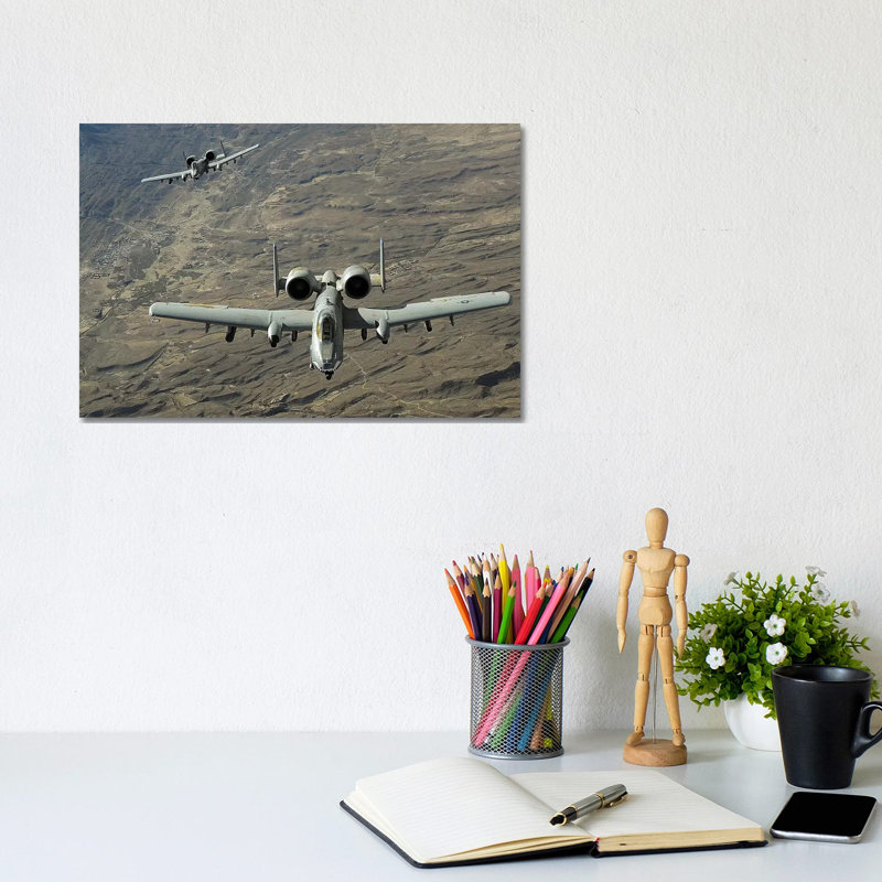 A Two-Ship A-10 Thunderbolt II Formation Flies a Combat Mission over Afghanistan 1 Piece Wrapped Canvas Wall Art
