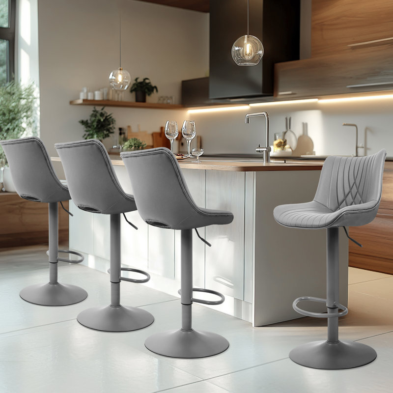 Adjustable Swivel Barstools with Backs, Gray