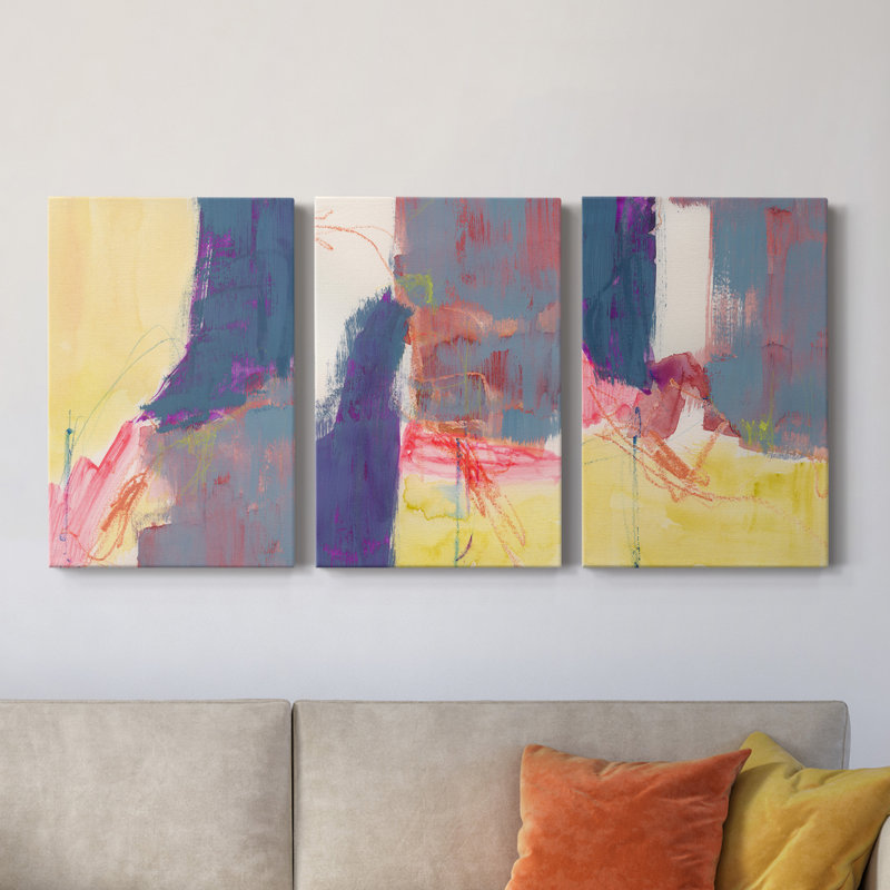 Flim Flam I - 3 Piece Wrapped Canvas Painting Set, 48" H x 32" W x 1" D