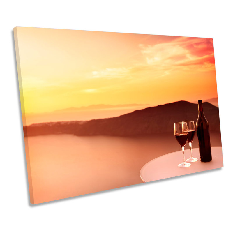 Orange Sunset Wine Glasses - Wrapped Canvas Print, 30.5cm H x 45.7cm W x 2cm D