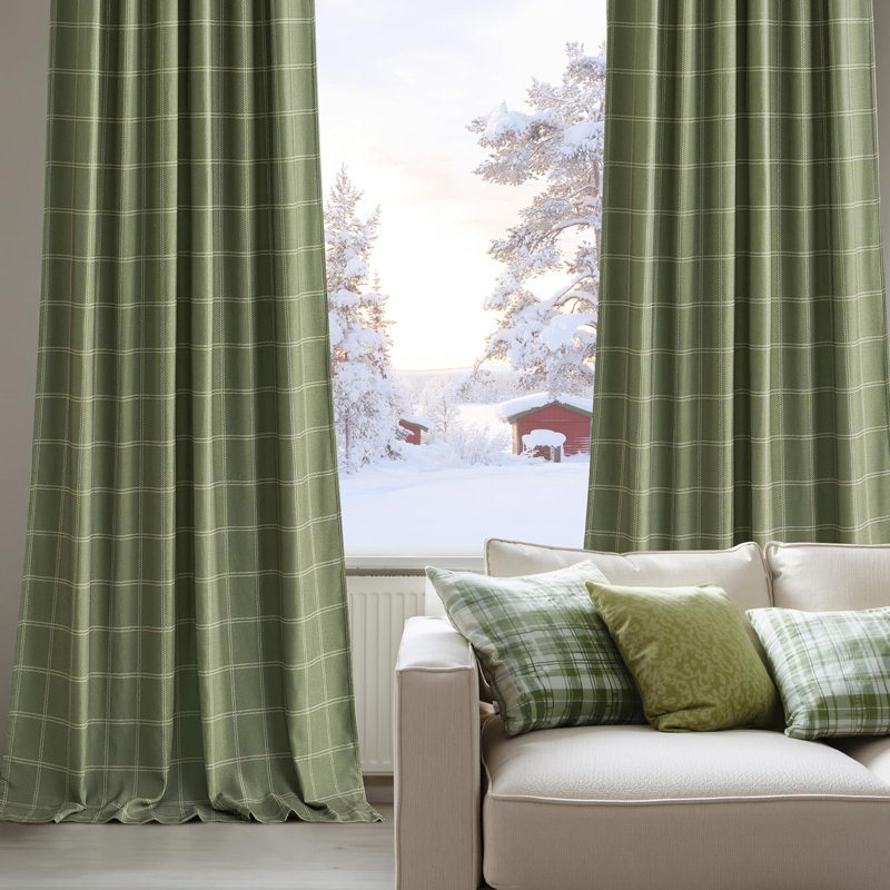 2 Panels 100% Blackout Plaid Curtains for Bedroom Living Room, Rustic Gingham Windowpane Drapes Thermal Insulated Privacy Rod Pocket Back Tab