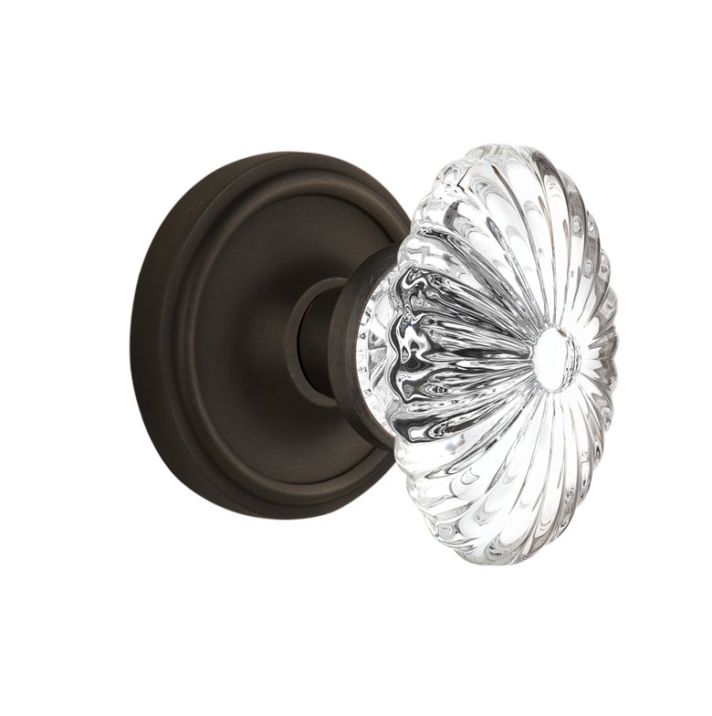 Crystal Fluted Oval Interior Mortise Door Knob with Classic Rosette, Oil-Rubbed Bronze