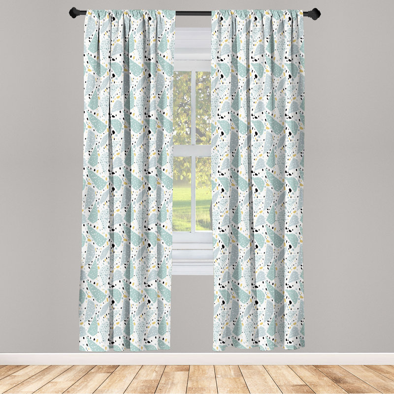 Rideaux abstraits Ebern Designs, motif à pois parsemés, paire de 28 po, écume de mer pâle et blanc, L 28 po x L 95 po