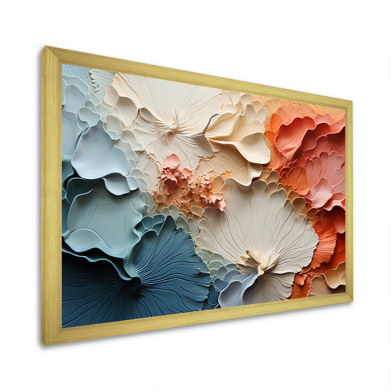 «Beige and Orange Custards Collage II», art mural abstrait pour le salon, L 44 po x H 34 po x P 1,5 po, Cadre doré simple