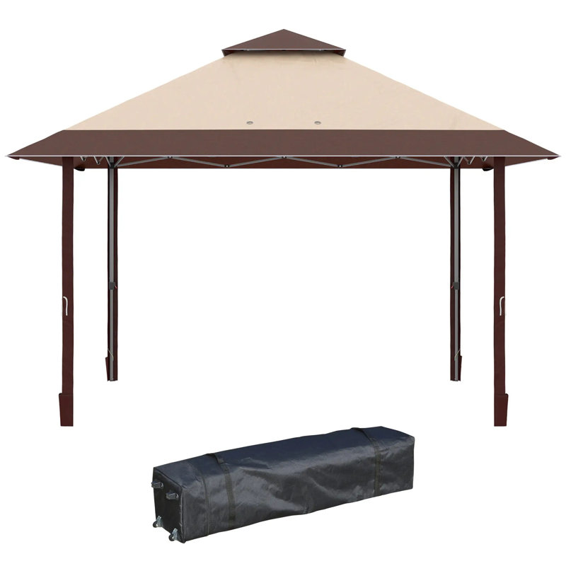 4 X 4M Pop-Up Gazebo Double Roof Canopy Tent With UV Proof, Roller Bag & Adjustable Legs Outdoor Party, Steel Frame, Coffee