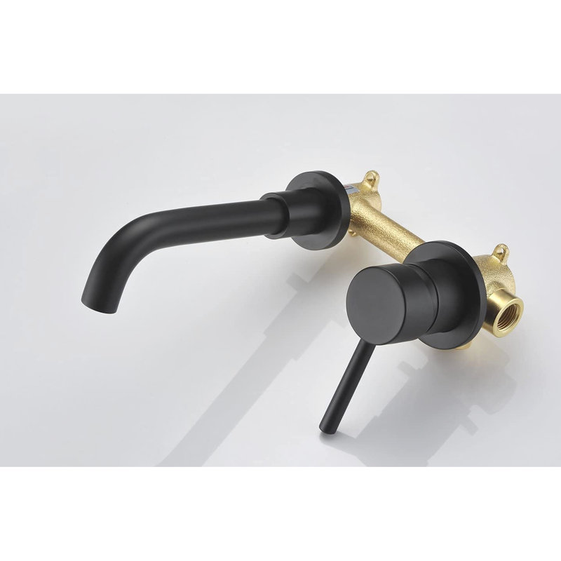 Robinet de salle de bain mural noir mat - aspect moderne, aérateur, fabrication en laiton massif pour une élégance et corps en métal