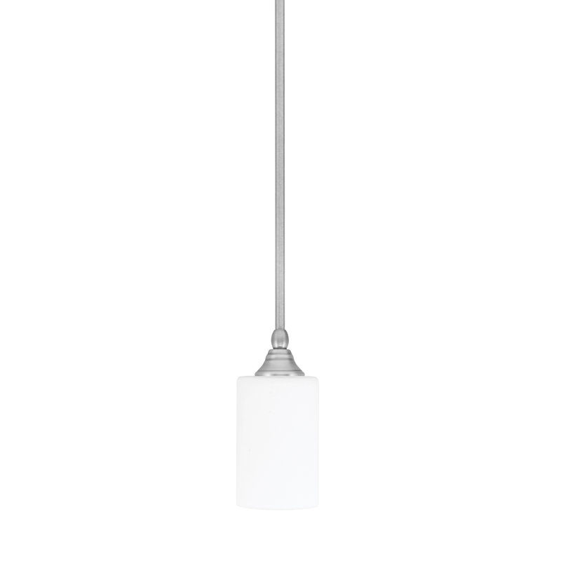 Mini-luminaire suspendu avec tige en verre de 4 po, Nickel brossé, Blanc