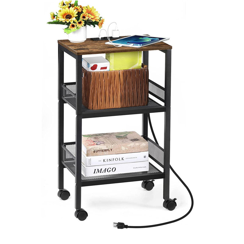 Table de bout à roulettes avec rangement et prises intégrées