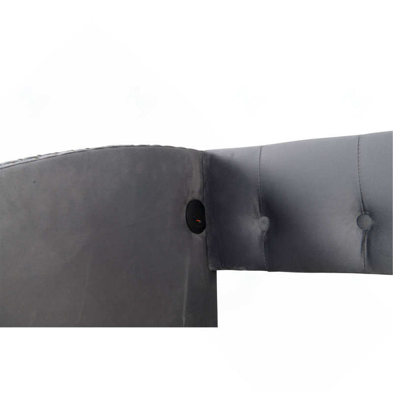 Cadre de lit double rembourré avec 2 tiroirs de rangement sous le lit et ports USB intégrés, gris