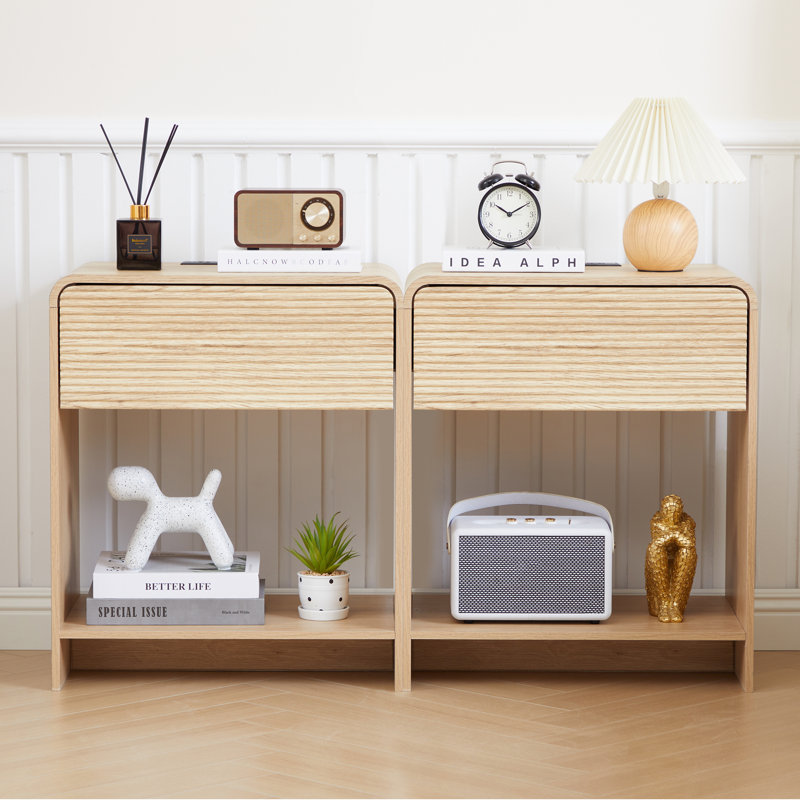 1 - Drawer End Table With Storage And Charging Station, Natural