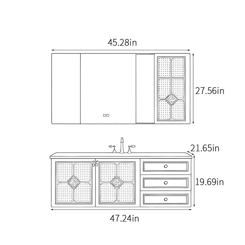 Armoire de salle de bain romantique de style français rétro, H 19,69 po x l 47,24 po x P 21,65 po