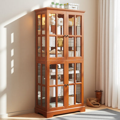 Vintage Curio Display Cabinet With Glass Doors - Antique Showcase For Collectibles, Four Adjustable Shelves, E26 Bulb Included, Perfect For Home Or Office Decor