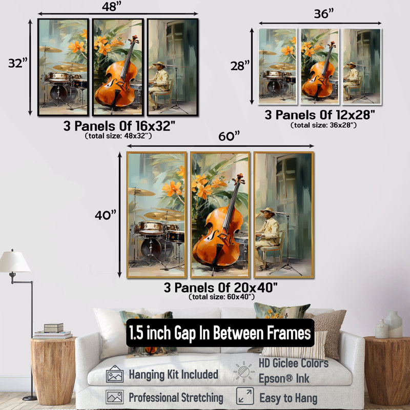 Violoncelle Jazz Rhythms - musique, art mural, H 40 po x l 60 po, Cadre flottant brun